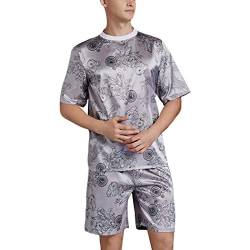 Azastar Herren Weich Cool Schlafanzug Dünn Seide Sommer Rundhals Kurz Pyjama Nachtwäsche von Azastar