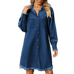 Azazaza Damen Jeanskleid Blusenkleid Minikleid Langarm Button Down Casual Vintage Shirtkleid Hemdkleid Herbstkleid von Azazaza