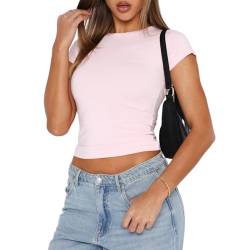 Azazaza Damen T-Shirt Kurzarm Basic Eng Kurzarm Crop Top Sommer Casual Sportshirt Eng Kurzarm Tops Teenager Mädchen von Azazaza