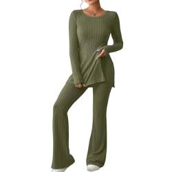 Azazaza Damen Zweiteiler Strick Suit Strick Langärmeliges Oberteil und Outdoor Jogginganzug Set Lounge Set Strickanzug Hausanzug Trainingsanzüge Set Strick Schlafanzug Set von Azazaza