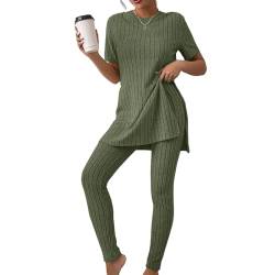 Azazaza Damen Zweiteiler Strick Suit Strick Langärmeliges Oberteil und Outdoor Jogginganzug Set Lounge Set Strickanzug Hausanzug Trainingsanzüge Set von Azazaza