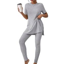 Azazaza Damen Zweiteiler Strick Suit Strick Langärmeliges Oberteil und Outdoor Jogginganzug Set Lounge Set Strickanzug Hausanzug Trainingsanzüge Set von Azazaza