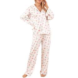 Azazaza Pyjamas Set Damen Y2K Lang Schlafanzug Langarm Top und Hosen Printed Nachtwäsche 2 Stück Loungewear von Azazaza