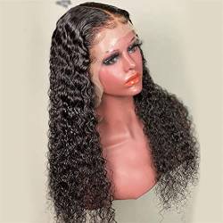 Lace Wig Lace Frontal Wig Deep Curly Lace Front Echthaarperücken Für Damen 13x4x1 T Part Wig 150 Density 16 Inch von Azedssw