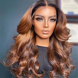 Schwarz Braun Lace Front Perücke Damen Pre Zupfte Transparente Spitze Körperwelle Lange Echthaar Perücken 1BB 30 Inch 13x6 Frontal Wig von Azedssw