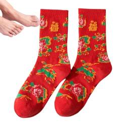 Rote Socken zum Chinesischen Neujahr,Rote Socken zum Chinesischen Neujahr | Warme Lucky Mid-Tube Red Fu Winter-Baumwollsocken - Weiche Baumwoll-Frühlingsfest-Wintersocken für Damen und Herren Aznever von Aznever