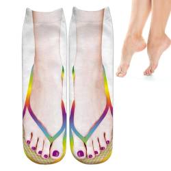 Socken mit 3D-Muster,Socken mit 3D-Muster und Maniküre-Aufdruck | Lustige Slipper-Socken mit Sandalen-Aufdruck, Socken sehen aus wie Schuhe für Frauen, lustige Geschenke für Halloween, Aznever von Aznever