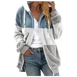 Azruma Cardigan Damen lang Frauen Winter Warm Teddy-Fleece Patchwork Drucken Langarm Hooded Plüschjacke mit Reißverschluss Kapuzenpullover mit reißverschluss Damen(2-White,3XL) von Azruma