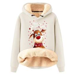 Azruma Damen Kapuzenpullover Frauen Winter Weihnachten Warm Fleece Sherpa Gefütterter Pullover Mit Kapuze Lässiger Drucken/Einfarbig Kapuzenpullover Winter Hoody Damen Warm (2-Beige,XXL) von Azruma