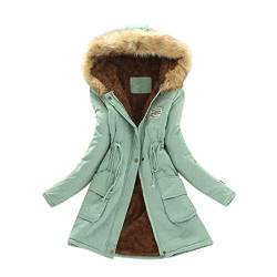 Azruma Damen Lederjacke Frauen Winter Einfarbig Langarme Gefütterte Fleecejacke Mit Kapuze Warme Lange Winterparka Mit Tasche Barfussschuhe Damen Winter Gefüttert(Minzgrün,M) von Azruma