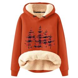 Azruma Damen Pullover Winter Frauen Winter Weihnachten Warm Fleece Sherpa Gefütterter Pullover Mit Kapuze Lässiger Drucken/Einfarbig Kapuzenpullover Damen Pullover Pink (5-Saffron,M) von Azruma