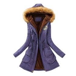 Azruma Daunenmantel Damen Frauen Winter Einfarbig Langarme Gefütterte Fleecejacke Mit Kapuze Warme Lange Winterparka Mit Tasche Warme Damen Winter Jacke Winterjacke(Dunkelblau,3Xl) von Azruma