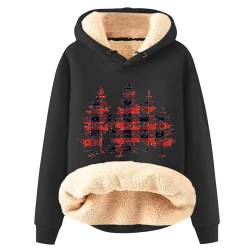 Azruma Dicke Pullover Damen Frauen Winter Weihnachten Warm Fleece Sherpa Gefütterter Pullover Mit Kapuze Lässiger Drucken/Einfarbig Kapuzenpullover Modische Hoodies Sweatshirts (5-Black,M) von Azruma