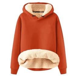 Azruma Fleecepullover Damen Frauen Winter Weihnachten Warm Fleece Sherpa Gefütterter Pullover Mit Kapuze Lässiger Drucken/Einfarbig Kapuzenpullover Kuscheljacke Fleece Jeansjacke(1-Saffron,S) von Azruma