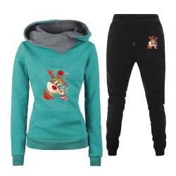 Azruma Freizeitanzug Damen Frauen Zweiteiler Weihnachten Drucken Hoodie Sweatshirt Jogginghose Weihnachts 2-Teilig Jogginganzüge Hosenanzug Damen Hochzeit Strickanzug Damen Set(3-Mint Green,M) von Azruma