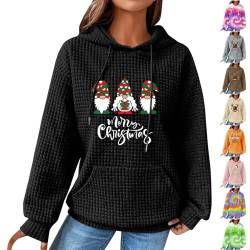 Azruma Hoodie Teenager Frauen Festlich Waffel Weihnachten Drucken Langarm Hoodie Sweatshirt Mit Taschen Damenpullover Blumen Pullover Damen(2-Black,XL) von Azruma