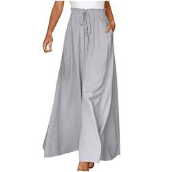 Azruma Hose Damen Elegant Chiffon Kordelzug High Waist Plissee Weites Bein Lang Hose mit Taschen Palazzo Einfarbig Culottes-Hose Strandhose Lose Lässige Freizeithose Schlupfhose Pumphose von Azruma