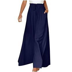 Azruma Hose Damen Elegant Chiffon Kordelzug High Waist Plissee Weites Bein Lang Hose mit Taschen Palazzo Einfarbig Culottes-Hose Strandhose Lose Lässige Freizeithose Schlupfhose Pumphose von Azruma