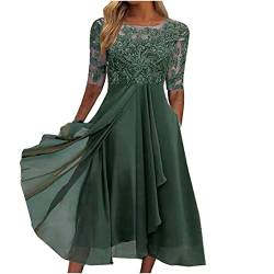 Azruma Luftige Sommerkleider Sommerkleid Damen GroßE GrößEn Kleider Damen Damen Elegant Chiffon Patchwork Spitze Hollow Out Einfarbig Lange Abendkleider FüR Hochzeit Prom Dress Long (GrüN, L von Azruma