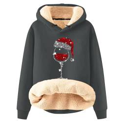 Azruma Pullover Damen Winter Warm Frauen Winter Weihnachten Warm Fleece Sherpa Gefütterter Pullover Mit Kapuze Lässiger Drucken/Einfarbig Kapuzenpullover Damen Pullover Teddy Hoodie (4-Dark Gray,L) von Azruma