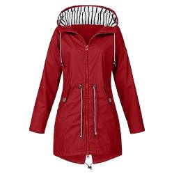 Azruma Regenjacke+Damen+Wasserdicht Damen Strickjacke Jeansjacke Damen Lang Frauen Einfarbig Wasserdicht Atmungsaktiv Langarm Full Zip Regenmantel Mit Kapuze Winter Jacken (3-Red, S) von Azruma