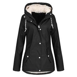 Azruma Regenmantel Damen Lang Cardigan Damen Lang Damen Pullover Winter Frauen Lang Einfarbig Wasserdicht Atmungsaktiv Teddyfell Gefüttert Regenmantel Mit Kapuze Wärmeweste (Schwarz, L) von Azruma