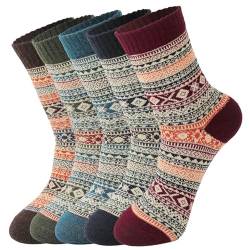 Azruma Socken Damen 39-42 5 Paar Wollsocken Warme Bunt Stricksocken Für Frauen Dicke Merino Socken Stricksocken Wollsocken Stricksocken(1-Multicolor,Einheitsgröße) von Azruma