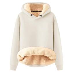 Azruma Teddy Pullover Damen Frauen Winter Weihnachten Warm Fleece Sherpa Gefütterter Pullover Mit Kapuze Lässiger Drucken/Einfarbig Kapuzenpullover Damen Hoodie Lederjacke Damen Gefüttert(1-Beige,M) von Azruma