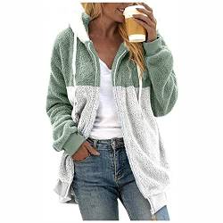 Azruma Teddy jacken für damen Frauen Winter Warm Teddy-Fleece Patchwork Drucken Langarm Hooded Plüschjacke mit Reißverschluss damen zip up hoodie(6-Green,L) von Azruma