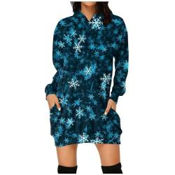 Azruma Weihnachtskleid Damen Frauen Elegant Weihnachten Drucken Langarm Hoodie Kleid Mit Taschen Christmas Sweatergift Y2K Zip Up Hoodie(4-Dark Blue,XXL) von Azruma