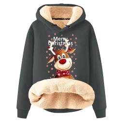 Azruma Winterkleidung Damen Frauen Winter Weihnachten Warm Fleece Sherpa Gefütterter Pullover Mit Kapuze Lässiger Drucken/Einfarbig Kapuzenpullover Teddy Jacken Und Damen - Jacken (2-Dark Gray,XL) von Azruma