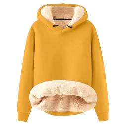 Azruma Winterkleidung Damen Frauen Winter Weihnachten Warm Fleece Sherpa Gefütterter Pullover Mit Kapuze Lässiger Drucken/Einfarbig Kapuzenpullover Winter Pullover Für Damen Warm (1-Yellow,M) von Azruma