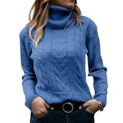 Azruma Winterpullover Damen Warm Frauen Elegant Einfarbig Rollkragen Langarm Strick Pullover Winter Jacquard Turtleneck Sweater Warm Basic Strickpulli Pulli Damen Herbst (5-Royal Blue,L) von Azruma