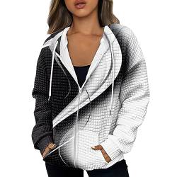 Azruma Y2K Zip Up Hoodie Frauen Herbst Winter Waffel Drucken Langarme Kapuzenjacke Mit Taschen Warme Lang Ärmeln Sweatjacke Mit Kapuze Hoody Damen(2-Gray,L) von Azruma