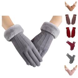 Azruma handschuhe schwarz Winter Warm Touchscreen Thermohandschuhe Frauen Geschenk Outdoor Fleecefutter Strickhandschuhe handschuhe schwarz lammfell handschuhe damen (2-Gray,Einheitsgröße) von Azruma