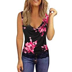 Damen Oberteile Elegant Basic Top Damen Surf Shirt Damen Casual Blumendruck Spitze Wasserfall-Ausschnitt ÄRmelloses Racerback Plus Size Tank Top SchöNe Blusen Damen Elegant (Rosa, XL) von Azruma