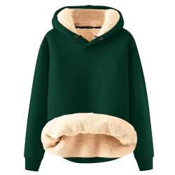 Dicker Pullover Damen Winter Frauen Winter Weihnachten Warm Fleece Sherpa Gefütterter Pullover Mit Kapuze Lässiger Drucken/Einfarbig Kapuzenpullover Warme Pullover Damen Winter (1-Dark Green,3Xl) von Azruma