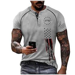 Hawaii Hemd MäNner Top T Shirt V Ausschnitt Herren Vintage Drucken Kurzarm ÜBergrößE Henley Shirt Mit Knopfleiste Sommer Button Down Plus Size T Shirts T-Shirt Jungen (Grau, M) von Azruma