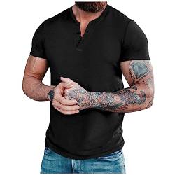 Herren T-Shirt Tshirt Herren Schwarz Businesshemden FüR Herren Sommer ÜBergrößE Einfarbige Kurze ÄRmel Henley Shirt Mit Knopfleiste Casual Button Down Hemden Top RüCkenfrei (Schwarz, 6XL) von Azruma