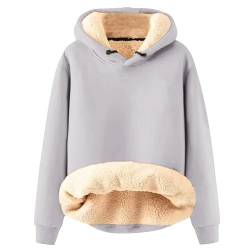 Kapuzenpullover Damen Frauen Winter Weihnachten Warm Fleece Sherpa Gefütterter Pullover Mit Kapuze Lässiger Drucken/Einfarbig Kapuzenpullover Sherpa Hoodie Damen Jacke Oversize(1-Light Gray,3Xl) von Azruma