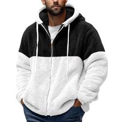 Outdoor Jacken Für Männer Pullover & Strickjacken Für Herren Blazer Männer Warm Teddy Fleece Patchwork Reißverschluss Plüschjacke Mit Kapuze Kleidung Herren Outdoor Pullover Herren (Schwarz,Xl) von Azruma