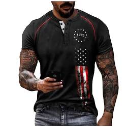 T-Shirt Herren Schwarz Polo Shirts MäNner Hawaii Hemd Vintage Drucken Kurzarm ÜBergrößE Henley Shirt Mit Knopfleiste Sommer Button Down Plus Size T Shirts T-Shirt Selbst Gestalten (Schwarz, XL) von Azruma