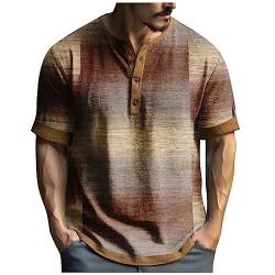 T-Shirt Herren Schwarz Sweatshirt Herren Hemden Retro Drucken Kurzarm Henley Shirt Mit Knopfleiste Casual V-Ausschnitt Button Down Regular Fit Hemden T Shirt Herren Langarm (1-Light Brown, 3XL) von Azruma