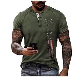 T Shirt Herren Weiß Sauf Tshirt WeißEs Tshirt Vintage Drucken Kurzarm ÜBergrößE Henley Shirt Mit Knopfleiste Sommer Button Down Plus Size T Shirts Baseball Shirt Herren (ArmeegrüN, 5XL) von Azruma