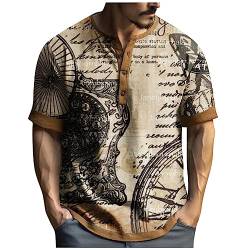 Tanktop Herren Tshirts Oversized Tshirt Vintage Drucken Kurzarm ÜBergrößE Henley Shirt Mit Knopfleiste Sommer Button Down Plus Size T Shirts T Shirt Bedrucken (1-Beige, 5XL) von Azruma