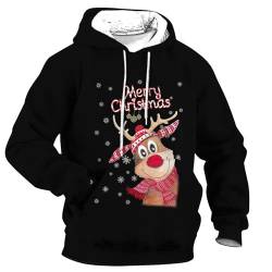 herrenhemden langarm weihnachts pullover man herrenhemden langarm bügelfrei Männer Lustig Weihnachten Drucken Langarm Pullover mit Kapuze Festlich Hooded Weihnachtspulli matching hoodies (1-Black, XL) von Azruma