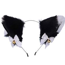 Cosplay-Plüsch-Katzenohren-Stirnband für Mädchen, Süße Ohren Kopfbedeckung Kostümzubehör Prop (Schwarz und weiß) von Azusumi