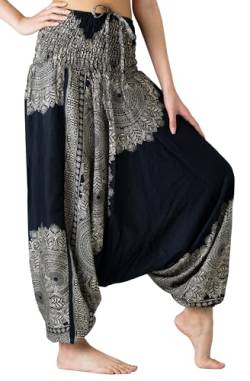 B BANGKOK PANTS Damen Haremshose Jumpsuit Hippie Kleidung, Hippierose Schwarz, Einheitsgröße von B BANGKOK PANTS