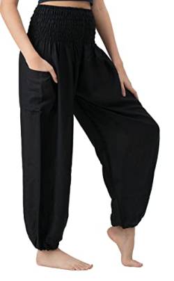 B BANGKOK PANTS Haremshose Damen Yoga Boho Kleidung mit Taschen, Black Classic, Einheitsgröße von B BANGKOK PANTS