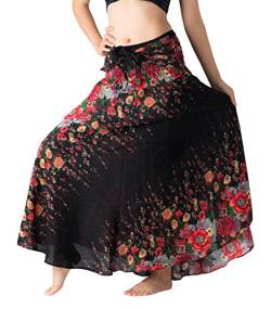 B BANGKOK PANTS Lange Röcke für Damen, Boho-Blumenmuster, Schwarze Blumen, Einheitsgröße von B BANGKOK PANTS